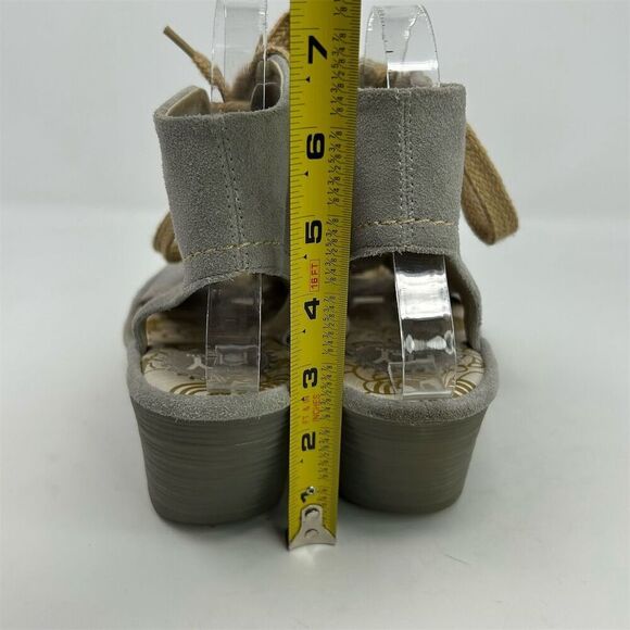 Fly London Women's Gray and Tan Suede Lace-Up Wedge Sandals Size 38 (US 7-7.5) - Picture 9 of 13